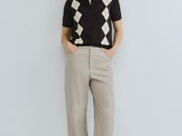 Прямые брюки из искусственной кожи, Бежевый