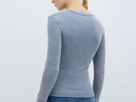 Лонгслив в рубчик, Синий