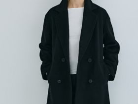 Длинное двубортное пальто из шерсти, Черный