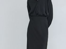 Атласная юбка миди А-силуэта, Черный