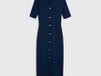 Вязаное платье с V-вырезом, Синий