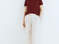 Футболка с круглым вырезом изо льна и хлопка, Оранжевый