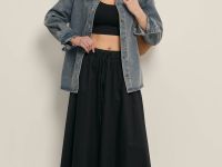 Юбка миди из хлопка с эластичным поясом