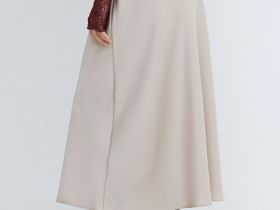 Атласная юбка миди А-силуэта, Бежевый