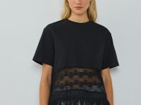 Футболка с кружевом и бахромой, Черный