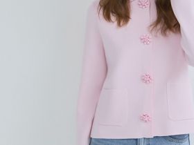Кардиган с фигурными пуговицами, Розовый