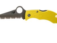 Складной нож-брелок Spyderco Manbug™ Salt Sheepfoot, сталь H1 Satin Serrated, рукоять термопластик FRN, жёлтый
