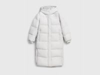 Длинный стёганый пуховик с капюшоном, Бежевый