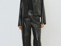 Кожаные брюки с крокодиловым тиснением, Коричневый