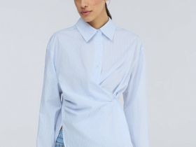 Асимметричная рубашка из хлопка, Голубой