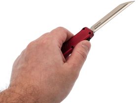 Автоматический нож Nimo Slender Man, сталь D2, выкидной фронтальный нож, рукоять алюминий красный