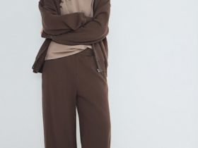 Широкие брюки с эластичным поясом, Коричневый