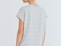 Футболка в полоску со спущенным плечом, Бежевый