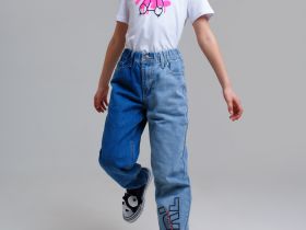 Брюки текстильные джинсовые для девочек