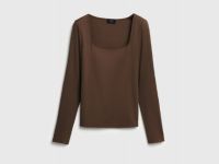 Лонгслив с квадратным вырезом, Коричневый