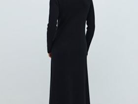 Вязаное платье миди с воротником-поло, Черный