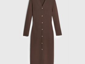 Вязаное облегающее платье, Коричневый