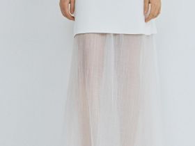 Двуслойная юбка с полупрозрачным подолом, Белый
