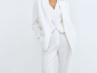 Двубортный льняной жакет, Белый