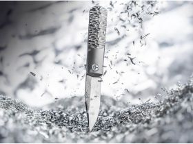 Складной нож Boker BRLW Meteorite Damast Platinum Edition, сталь Damascus, рукоять титан