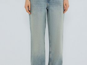 Прямые джинсы средней посадки с отворотами, Голубой