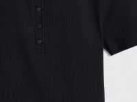 Поло в рубчик с коротким рукавом, Черный