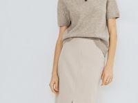 Трикотажная прямая юбка миди, Бежевый