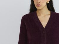 Кардиган из пушистой пряжи на пуговицах, Фиолетовый