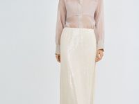 Полупрозрачная блузка из органзы с тонким поясом, Бежевый