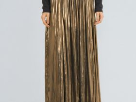 Юбка макси из ткани с эффектом жидкого золота, Золотой