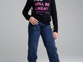 Брюки текстильные джинсовые утепленные флисом для девочек