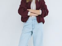 Широкие джинсы с разрезами на коленях, Голубой