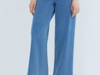 Укороченные широкие джинсы с эластаном, Голубой