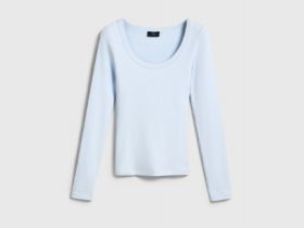 Приталенный лонгслив в рубчик, Голубой