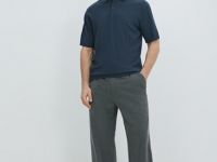 Вязаное поло с коротким рукавом, Синий