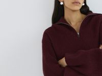 Джемпер с воротником-стойкой на молнии, Фиолетовый