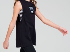 Комплект трикотажный для девочек: топ, майка удлиненная