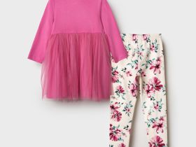 Комплект детский трикотажный для девочек: платье, брюки (легинсы)