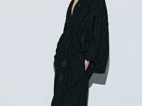 Кимоно из фактурной ткани с поясом, Черный