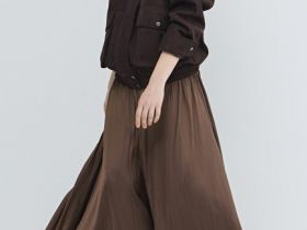 Юбка из ткани с жатым эффектом, Коричневый