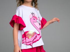 Комплект трикотажный для девочек: фуфайка (футболка), шорты