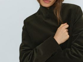 Однобортный жакет из вельвета, Зеленый