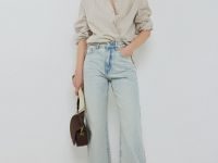 Широкие джинсы с высокой посадкой, Голубой