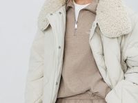 Стёганая куртка с меховым воротником, Бежевый