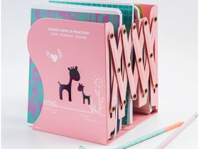 Подставка для книг MESHU, 3 отделения, раздвижная, розовая