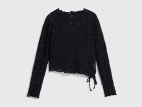 Кружевной лонгслив с завязками для девочек, Черный