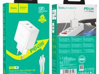 Сетевое зарядное устройство Hoco (N35) Streamer 2хType-C PD 45W + кабель Type-C/Lightning 1m (белый)