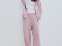 Базовые широкие брюки с эффектом стирки, Розовый