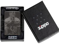 Зажигалка ZIPPO Skull King с покрытием High Polish Black, латунь/сталь, черная, глянцевая, 38x13x57 мм