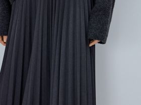 Плиссированная юбка миди A-силуэта, Серый